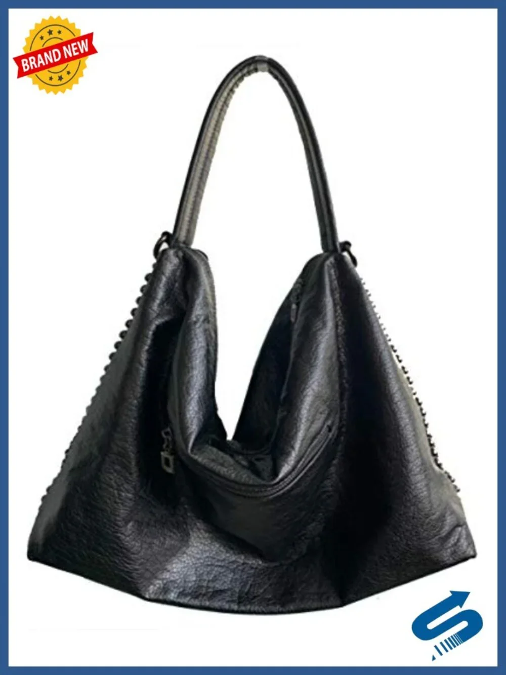 Large Gothic Studded Tote Satchel with Top Handle and Adjustable Shoulder